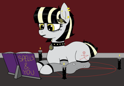 Size: 4296x3000 | Tagged: safe, artist:legendoflink, oc, oc only, oc:summoner circle, earth pony, book, candle, ear piercing, female, goth, lipstick, pentagram, piercing