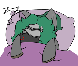 Size: 720x606 | Tagged: safe, artist:thomas.senko, oc, oc only, oc:thomas senko, cyclops, earth pony, pony, robot, robot pony, g4, green hair, happy, male, simple background, sleeping, sleepy, solo, stallion, white background