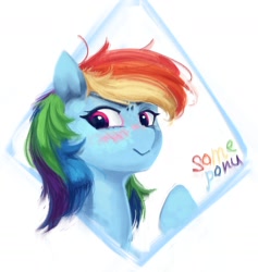 Size: 1746x1844 | Tagged: safe, artist:some_ponu, rainbow dash, pegasus, pony, g4, :>, blushing, female, looking at you, mare, simple background, smiling, solo, white background