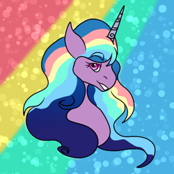 Size: 800x800 | Tagged: safe, artist:bluefinarts, izzy moonbow, pony, unicorn, g5, my little pony: tell your tale, the blockywockys, bust, female, gradient background, horn, izzy rainbow, looking at you, mare, portrait, solo