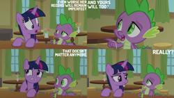 Size: 2000x1125 | Tagged: safe, edit, edited screencap, editor:quoterific, screencap, spike, twilight sparkle, alicorn, dragon, pony, g4, season 9, the point of no return, drink, drinking, duo, duo male and female, female, juice, juice box, male, twilight sparkle (alicorn), winged spike, wings