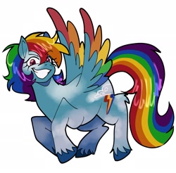 Size: 2048x2013 | Tagged: safe, artist:roseytherose, part of a set, rainbow dash, pegasus, pony, g4, alternate design, alternate hairstyle, blue hooves, colored hooves, colored wings, colored wingtips, eyebrows, eyebrows visible through hair, eyelashes, facial markings, female, flying, high res, hock fluff, hooves, looking at you, mare, multicolored hair, multicolored mane, multicolored tail, multicolored wings, pink eyes, rainbow hair, rainbow tail, rainbow wings, raised hooves, shiny mane, shiny tail, simple background, smiling, smiling at you, solo, splotches, spread wings, tail, unshorn fetlocks, white background, wings