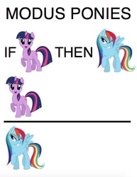 Size: 500x649 | Tagged: safe, artist:helencoverdale, rainbow dash, twilight sparkle, pegasus, unicorn, g4, duo, duo female, female, horn, logic, obscure reference, pun, simple background, white background