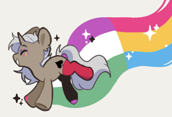 Size: 1280x868 | Tagged: safe, artist:yun_nhee, oc, oc only, oc:friday (exodust), unicorn, chibi, clothes, commission, eyeshadow, genderqueer pride flag, grey hair, horn, makeup, male, pansexual pride flag, pride, pride flag, simple background, smiling, socks, solo, sparkles, stallion, unicorn oc, white background, ych result