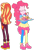 Size: 1727x2520 | Tagged: safe, edit, edited screencap, editor:mrtoonlover83, screencap, pinkie pie, sunset shimmer, human, equestria girls, equestria girls specials, g4, my little pony equestria girls: sunset's backstage pass, background removed, cheek bulge, duo, duo female, eating, eyes closed, female, low quality, needs more jpeg, not a vector, rear view, simple background, slender, stuffing, thin, transparent background