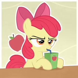 Size: 2048x2048 | Tagged: prompter needed, source needed, safe, ai assisted, ai content, apple bloom, earth pony, pony, g4, abstract background, apple, apple bloom's bow, apple juice, bow, female, filly, foal, food, hair bow, juice, outline, show accurate, sipping, straw, table, white outline