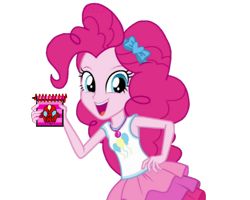 Size: 1868x1492 | Tagged: safe, artist:blockslikepl, edit, edited screencap, screencap, pinkie pie, human, equestria girls, g4, background removed, blue's clues, clothes, eyebrows, female, handy dandy notebook, looking at you, open mouth, open smile, rah rah skirt, simple background, skirt, smiling, smiling at you, solo, transparent background