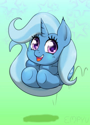 Size: 828x1159 | Tagged: safe, artist:empyu, trixie, pony, unicorn, g4, abstract background, ball, bouncing, cute, diatrixes, female, gradient background, horn, mare, morph ball, open mouth, open smile, smiling, solo, trixieball