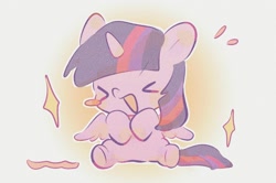 Size: 1996x1328 | Tagged: safe, artist:anjyuro, twilight sparkle, alicorn, pony, g4, ><, blush sticker, blushing, chibi, cute, daaaaaaaaaaaw, eyes closed, female, mare, open mouth, open smile, purple coat, smiling, solo, twiabetes, twilight sparkle (alicorn)