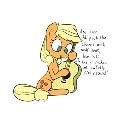 Size: 1155x1155 | Tagged: safe, artist:this_sl0th, applejack, earth pony, pony, g4, cute, female, filly, filly applejack, freckles, guitar, happy, mare, musical instrument, playing instrument, simple background, sitting, solo, transparent background, younger