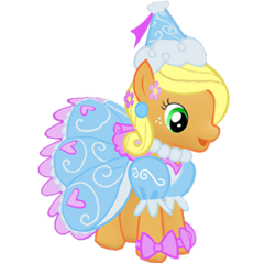 Size: 256x256 | Tagged: safe, gameloft, applejack, earth pony, pony, g4, applejack also dresses in style, beautiful, bow, clothes, dress, female, flower, flower in hair, froufrou glittery lacy outfit, happy, hat, hennin, jewelry, mare, necklace, pretty, princess, princess applejack, simple background, smiling, solo, transparent background