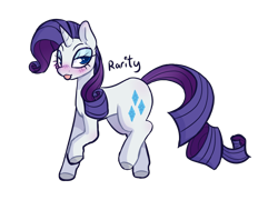 Size: 1000x720 | Tagged: safe, artist:thesilvercatt, rarity, pony, unicorn, g4, :p, blushing, female, full body, horn, lidded eyes, mare, name, raised hooves, simple background, solo, tongue out, transparent background