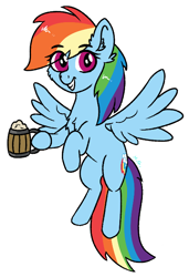 Size: 452x659 | Tagged: safe, artist:harmonicglow, rainbow dash, pegasus, pony, g4, apple cider, cheek fluff, chest fluff, ear fluff, female, flying, grin, hoof hold, looking at you, mare, simple background, smiling, smiling at you, solo, spread wings, transparent background, wings