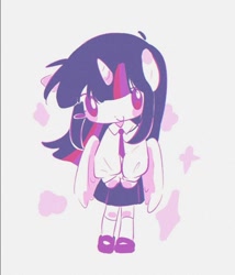 Size: 1048x1224 | Tagged: safe, artist:anjyuro, twilight sparkle, alicorn, anthro, g4, c:, clothes, cute, daaaaaaaaaaaw, dress, limited palette, smiling, solo, standing, twiabetes, twilight sparkle (alicorn)