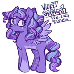 Size: 2048x2048 | Tagged: safe, artist:hereliestrix, oc, oc only, oc:violet springer, pegasus, pony, female, mare, name, pegasus oc, purple coat, purple mane, purple tail, reference sheet, simple background, solo, standing, tail, transparent background
