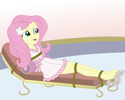 Size: 2500x2000 | Tagged: safe, artist:nie-martw-sie-o-mnie, part of a set, fluttershy, human, equestria girls, g4, bathrobe, bondage, butterfly hairpin, clothes, feather, feet, female, femsub, fluttersub, foot tickling, robe, rope, rope bondage, solo, spa, submissive, tickling, tied down