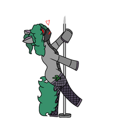 Size: 720x765 | Tagged: safe, artist:thomas.senko, oc, oc only, oc:thomas senko, cyclops, earth pony, pony, robot, robot pony, cactus, clothes, fishnet clothing, fishnet stockings, green hair, male, male oc, pole, pole dancing, simple background, solo, stallion, stallion oc, stockings, stripper pole, thigh highs, white background