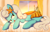 Size: 1756x1118 | Tagged: safe, artist:spoonie, serena, earth pony, pony, g4, bed, bedroom, bedroom eyes, blushing, female, flower, flower in hair, lying down, mare, open mouth, open smile, saddle, smiling, solo, tack, window