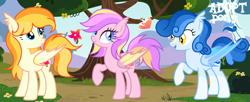 Size: 1280x521 | Tagged: safe, artist:vi45, oc, oc only, bat pony, pony, female, mare, trio, trio female