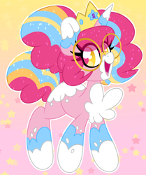 Size: 1898x2270 | Tagged: safe, artist:ladylullabystar, oc, oc only, oc:twinkle star, pony, unicorn, crown, female, glasses, gradient background, horn, jewelry, mare, regalia, solo