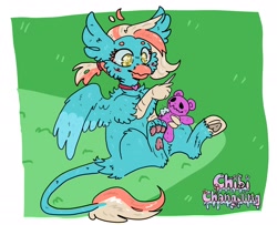 Size: 2048x1664 | Tagged: safe, artist:chibichangeling, oc, oc only, hippogriff, art trade, female, plushie, sewing, solo