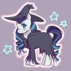 Size: 1672x1659 | Tagged: safe, artist:anonymous, coloratura, earth pony, pony, g4, black clothes, blushing, colored, cute, drawthread, eyebrows, female, hat, mare, pattern, rarabetes, requested art, smiling, solo, witch costume, witch hat