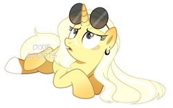 Size: 1280x803 | Tagged: safe, artist:dixieadopts, oc, oc only, oc:sundancer, pony, unicorn, female, horn, lying down, mare, prone, simple background, solo, sunglasses, transparent background