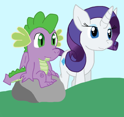 Size: 976x921 | Tagged: safe, artist:cmara, rarity, spike, dragon, pony, unicorn, g4, duo, duo male and female, female, horn, male, ship:sparity, shipping, straight, winged spike, wings