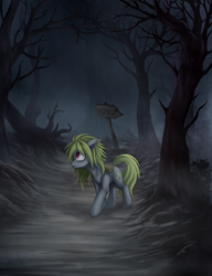 Size: 2000x2600 | Tagged: safe, artist:zetamad, oc, oc only, oc:lemon sketch, earth pony, pony, atg 2024, bags under eyes, detailed background, dirt road, forest, nature, newbie artist training grounds, outdoors, solo, tree, walking