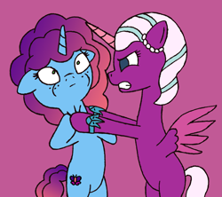 Size: 2203x1959 | Tagged: safe, artist:moistlimit, misty brightdawn, opaline arcana, alicorn, pony, unicorn, g4, g5, abuse, abuse of power, abusive relationship, asphyxiation, bipedal, choking, g5 to g4, generation leap, horn, mistybuse, strangling, why you little