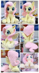 Size: 800x1482 | Tagged: artist needed, safe, fluttershy, pegasus, pony, g4, craft, female, irl, mare, merchandise, multiple angles, photo, plushie, sitting, smiling, solo, spread wings, starry eyes, wingding eyes, wings