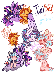 Size: 1620x2160 | Tagged: safe, artist:nightlightmlp, cozy glow, princess flurry heart, sunset shimmer, twilight sparkle, alicorn, pegasus, pony, unicorn, g4, a better ending for cozy, adopted offspring, alternate hairstyle, cozy glow is not amused, dialogue, equestria girls ponified, female, frown, hape, heart, horn, hug, human sunset, lesbian, looking at each other, looking at someone, mare, misleading thumbnail, older, older flurry heart, personal space invasion, ponified, ponytail, ship:sunsetsparkle, shipping, simple background, sitting, smiling, smiling at each other, twilight sparkle (alicorn), unamused, white background, winghug, wings