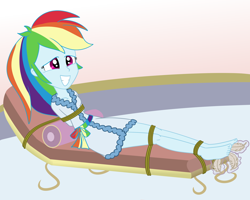 Size: 2500x2000 | Tagged: safe, artist:nie-martw-sie-o-mnie, part of a set, rainbow dash, human, equestria girls, g4, bathrobe, bondage, clothes, dashsub, feather, feet, female, femsub, foot tickling, robe, rope, rope bondage, solo, spa, submissive, tickling, tied down