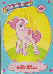 Size: 569x800 | Tagged: safe, nightglow, earth pony, pony, g2, official, backcard, female, french, mare, solo, standing, stock vector