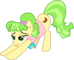 Size: 6000x4901 | Tagged: safe, artist:firlin123, chickadee, ms. peachbottom, earth pony, pony, g4, clothes, female, iwtcird, mare, meme, simple background, solo, stretching, transparent background