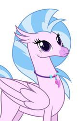 Size: 1451x2242 | Tagged: artist needed, safe, derpibooru exclusive, silverstream, classical hippogriff, hippogriff, g4, adult, female, folded wings, jewelry, necklace, older, older silverstream, simple background, solo, tall, white background, wings