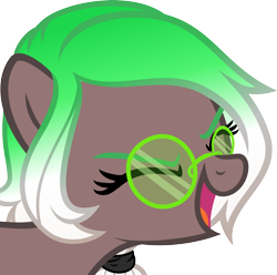 Size: 3428x3400 | Tagged: safe, artist:kobiasfunke, part of a set, oc, oc only, oc:cutting edge, earth pony, pony, g4, bust, commission, cute, earth pony oc, emoji, eyes closed, female, glasses, hairband, mare, open mouth, simple background, solo, sticker, transparent background, vector, yay