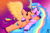 Size: 1800x1200 | Tagged: safe, artist:jesslmc16, izzy moonbow, sunny starscout, alicorn, earth pony, pony, unicorn, g5, cute, duo, duo female, eyes closed, female, floating, glowing, glowing horn, glowing wings, horn, hug, izzy rainbow, izzybetes, lesbian, mare, multicolored hair, race swap, rainbow hair, ship:moonscout, shipping, signature, smiling, sunnycorn, wings