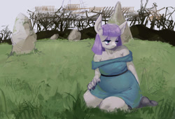 Size: 2048x1392 | Tagged: safe, artist:myosotis-secunda, maud pie, earth pony, anthro, plantigrade anthro, g4, ankle socks, chubby, clothes, colored nails, detailed background, dress, england, eyelashes, eyeshadow, fat, female, frown, grass, grass field, gray coat, gray socks, hand on hip, lidded eyes, makeup, mare, maud pudge, no tail, outdoors, painted nails, purple eyeshadow, purple mane, rock, sharp nails, shiny mane, shoulderless, socks, solo, stone circle, tall ears, teal eyes