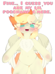 Size: 4096x5461 | Tagged: safe, artist:sodapop sprays, oc, oc only, oc:sodapop sprays, pegasus, pony, semi-anthro, belly button, chest fluff, ear fluff, eye clipping through hair, freckles, looking at you, meme, pogchamp, pogchamp meme, poggers, simple background, solo, transparent background