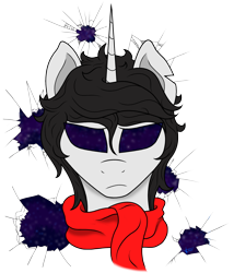 Size: 1800x2100 | Tagged: safe, artist:anix_space, oc, oc only, oc:anix, unicorn, bust, clothes, horn, png, portrait, scarf, shattered glass, space