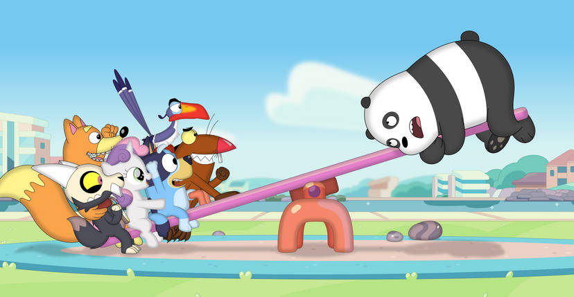 Panda In Bluey #3388287 - safe, artist:porygon2z, sweetie belle, bear, beaver, bird ...