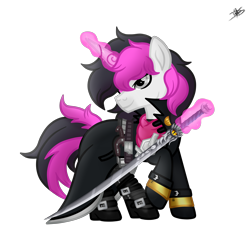 Size: 4090x3775 | Tagged: safe, artist:princessmoonsilver, oc, oc only, oc:silver diamond, pony, unicorn, clothes, horn, simple background, solo, sword, transparent background, weapon