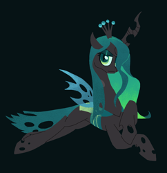 Size: 1597x1653 | Tagged: safe, artist:uckster_, queen chrysalis, changeling, changeling queen, g4, female, green background, lidded eyes, looking at you, lying down, prone, simple background, smiling, smiling at you, solo