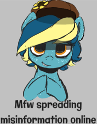 Size: 793x1012 | Tagged: safe, artist:hazaplan, oc, oc only, oc:dusty feather, pegasus, pony, abstract background, ear freckles, evil, female, flower, freckles, grin, half body, hat, mare, mischevious, ponerpics import, rubbing hooves, sketch, smiling, solo, sunflower, text