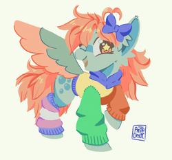 Size: 1842x1714 | Tagged: safe, artist:pastacrylic, derpy hooves, pegasus, pony, g4, ahoge, alternate design, big ears, blue bow, bow, clothes, colored pinnae, colored wings, colored wingtips, cute, derpabetes, ear fluff, hair bow, hoodie, looking at you, one eye closed, open mouth, open smile, pride, pride flag, raised hoof, signature, simple background, smiling, solo, spread wings, standing, starry eyes, transgender pride flag, transparent background, two toned wings, wingding eyes, wings, wink, winking at you