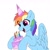 Size: 1800x1800 | Tagged: safe, artist:mercurysparkle, rainbow dash, pegasus, pony, g4, birthday cake, cake, eye clipping through hair, female, food, happy, hat, hoof hold, looking at something, mare, open mouth, open smile, partially open wings, party hat, rainbow dash's birthday, simple background, smiling, solo, white background, wings