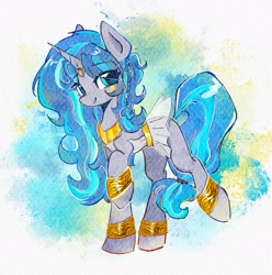 Size: 2403x2419 | Tagged: safe, artist:fub, oc, oc only, oc:cork, pony, unicorn, clothes, cute, egyptian, female, greek, horn, mare, solo