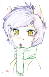 Size: 2428x3799 | Tagged: safe, artist:sararose, oc, oc only, pony, :o, breath, clothes, colored pencil drawing, open mouth, scarf, solo, traditional art