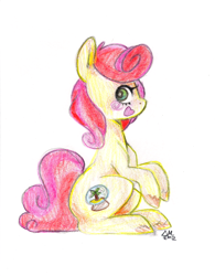 Size: 1372x1760 | Tagged: safe, artist:sararose, oc, oc only, earth pony, pony, colored pencil drawing, earth pony oc, female, full body, mare, not apple bloom, smiling, solo, traditional art